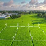 An aerial view of a large piece of vacant land